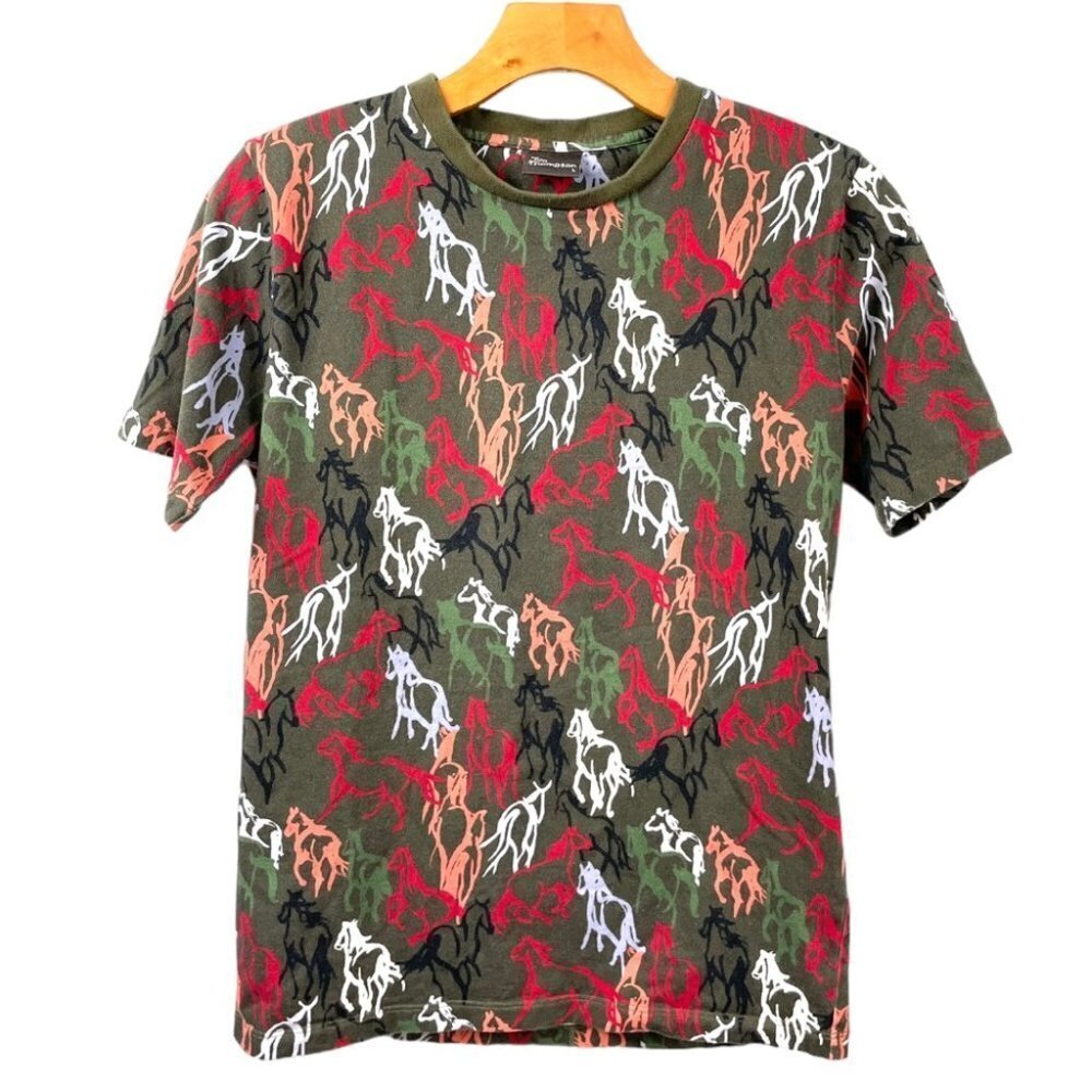 Jim Thompson Junior Horses Multicolored All Over Print Crew Neck T Shirt Size L